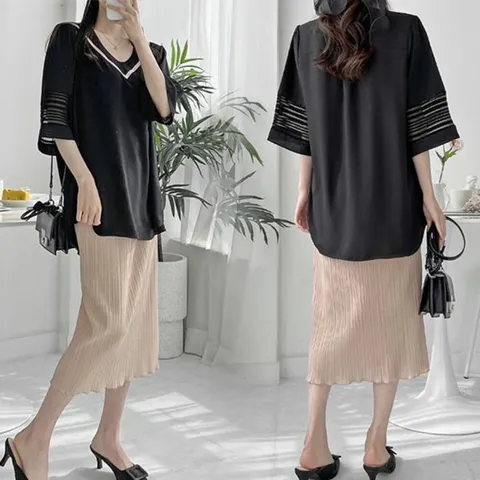 [브리치]  / 위쉬몰 DB 시스루소매V블라우스(G834H505) 빅사이즈