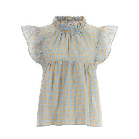 [하프클럽] 222 여성 체크 지지미 날개 레이어드 바캉스 민소매 블라우스 MSE-WBL-12111-소라