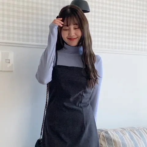 [디작소] 여성 겨울 도톰 절개 뷔스티에 미니 원피스