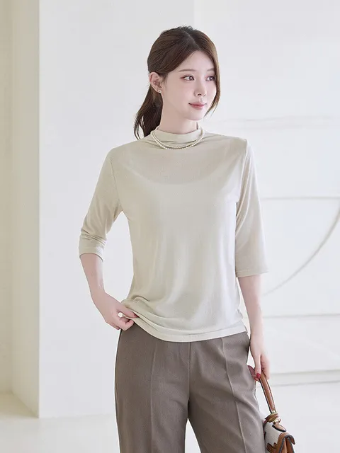 반하이넥 5부 소매 티셔츠_M2608TS072C