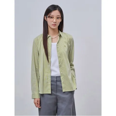 [24FW][Essential] 코튼 혼방 스트라이프 셔츠  애플그린(BF4864E02K)