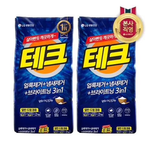 테크 3in1 분말 세탁세제 리필 2kg (진드기 사체 제거) x 2개