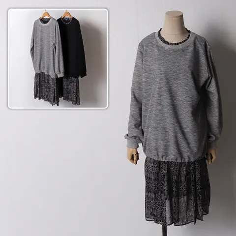 쉬폰 배색 레이어드 원피스 401B965S 빅사이즈 여성