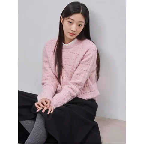 레이디스 알파카 혼방 헤어리 풀오버  핑크(BF4951C02X)