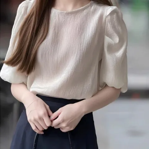 [브리치] 보니제이 / 라운드 반팔 시어서커 블라우스 지지미 루즈핏 여름