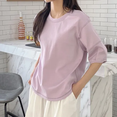 [다잇템] 여자 썸머 SS 칠부 박스핏 반팔티셔츠