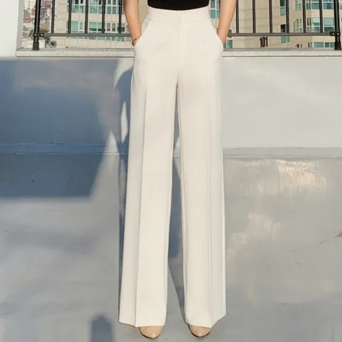 여성 스판 비비 와이드 팬츠 결혼식 통바지 슬랙스 모임룩 하객룩 정장바지