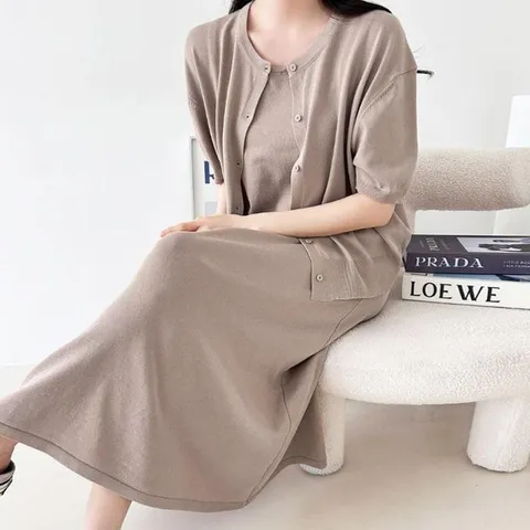 우아한 니트 원피스 가디건 세트 2종 앙상블 (33500199)