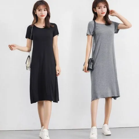 반팔 심플 좋은 신축성 샤틴원피스 면 돌잔치엄마원피 돌잔치엄마원피스 냉장고원피스