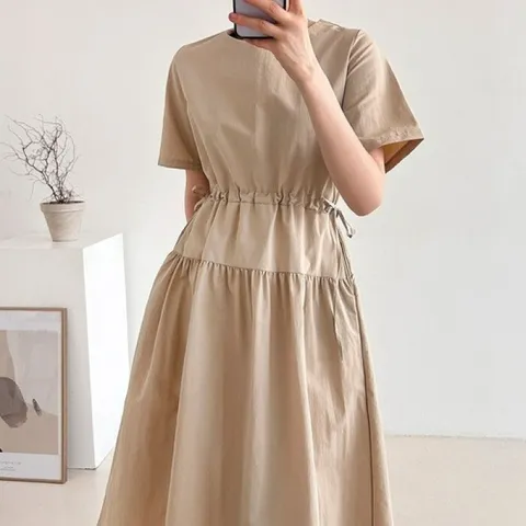 [브리치]  / 바스락 허리 스트링 롱 원피스