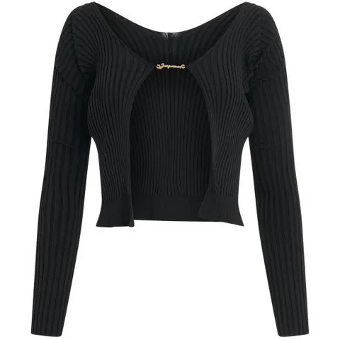 MUST IT_JACQUEMUS  La maille Pralu longue 223KN500 2190 990 라 마예 프랄루 롱 마이크로 참 로고 가디건