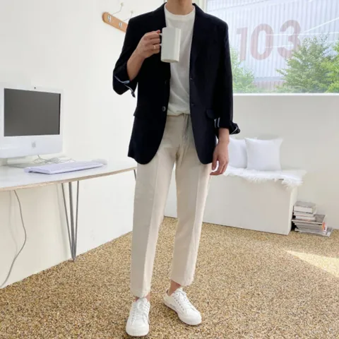 [브리치]  / 여름 린넨 블레이저 자켓 정장 마이 / 블랙 네이비 베