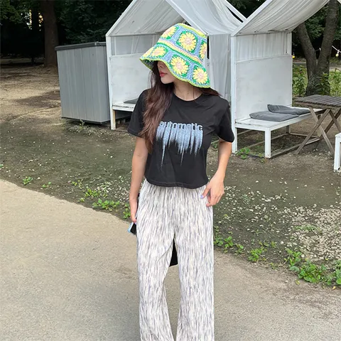 [하프클럽/오토매틱 프린팅 크롭 반팔 티셔츠(2color)