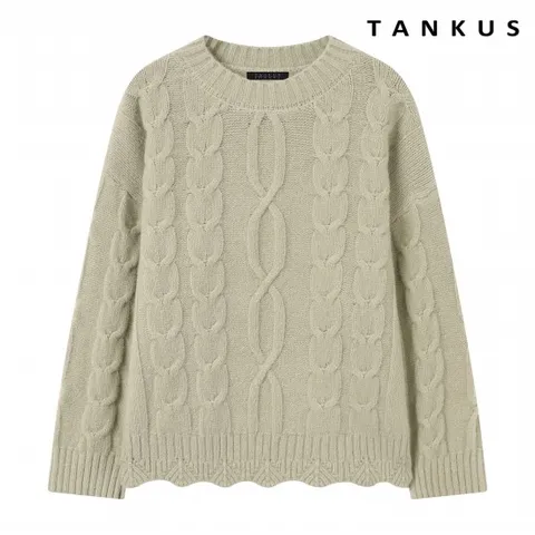 정상가:69,000원: ㅣ 물결 꽈배기 라운드 긴팔 니트 (TX4KP007L0)