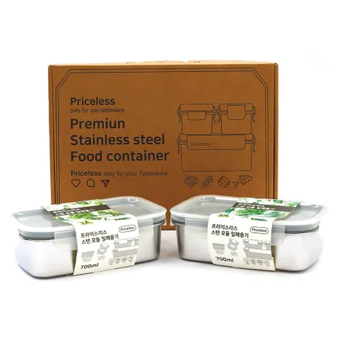프라이스리스 스텐 밀폐용기 700ml 2종세트 스텐반찬통 스텐김치통 김치통 스탠찬기통 반찬통 스테인레스반찬통 스텐반찬통세트