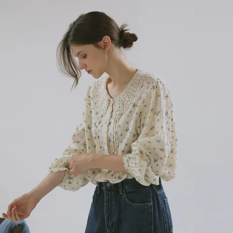 [RR]이프 레이스카라 핀턱 블라우스_flower