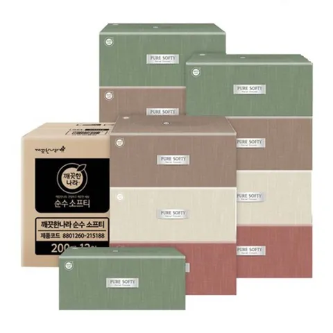 순수소프티 미용티슈 200매 12입