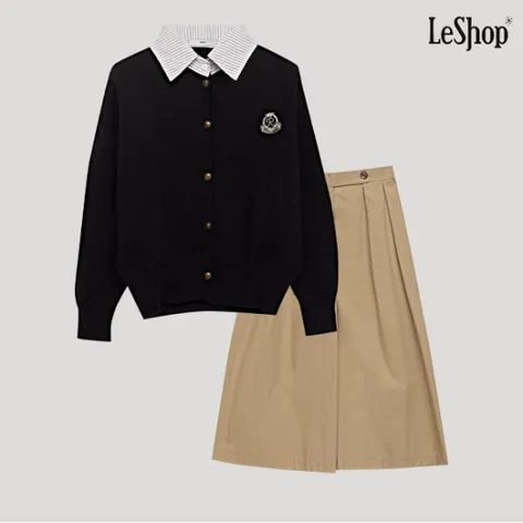 정상가:69,000원 | 카라 셔츠 레이어드 자수 패치 니트 가디건 (DO3CK016A)