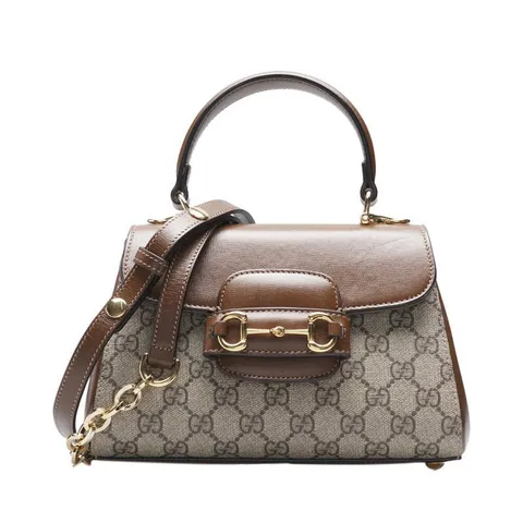 [중고명품]  브라운 PVC GG 수프림 1955 홀스빗 탑 핸들 미니 여성 토트백 703848 9AAAJ 8563