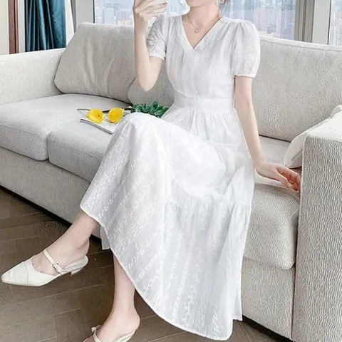봄 여름 반팔 하객 화이트 롱원피스 20대여성