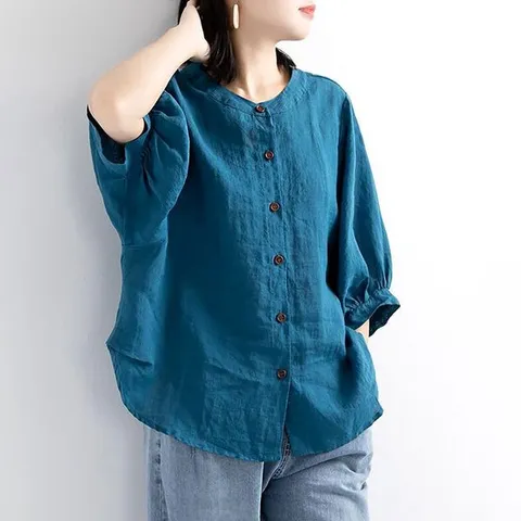 [하프클럽] (55~88)3종세트 라운드넥 오버핏 썸머 단추 브리즈 냉감셔츠 롱셔츠 여성봄블라우스 롱티 박스