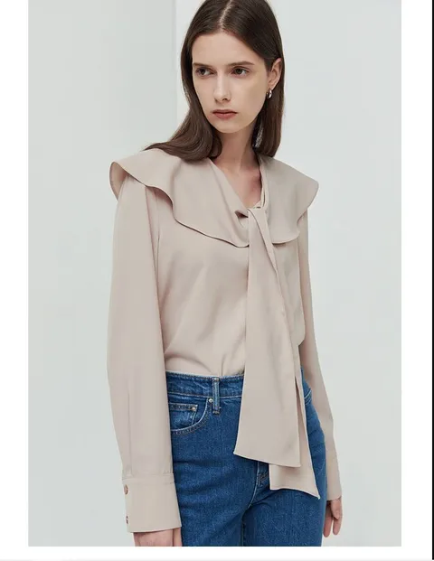 여성 타이 러플 칼라 블라우스 IM9P0BL51_JJ