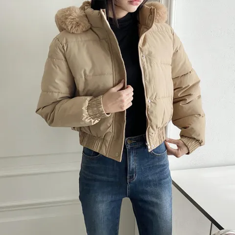여자 겨울 패션 도톰 후드퍼 블루종 볼륨 크롭 숏패딩