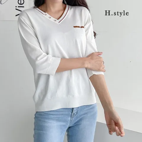 [하프클럽/에이치스타일]WC/파스텔단추V니트티/여름/니트티