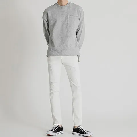 [브리치]  / 봄 가을 찢어진 팬츠 / 빅사이즈 36 38 인치 화이트