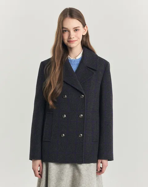 헤지스 여성 [[24FW]] HSCO4D905CG [가격인하][울100%] 차콜그레이 더블버튼 핸드메이드 하프 피