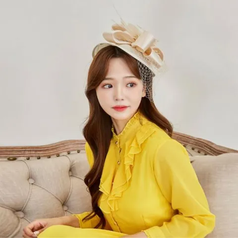 개화기감성 베일머리핀 깃털꽃 화이트 블라우스 개화기의상 컨셉의상 베일모자