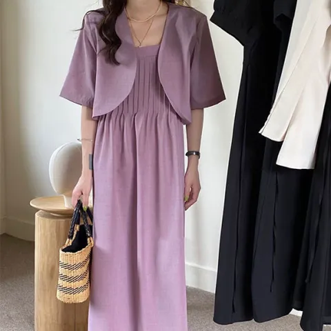 [브리치]  / 주름 플리츠 나시 원피스 심플 자켓 세트 1068045