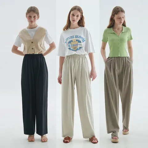 [하프클럽] 여성 썸머 새틴 세미와이드 팬츠 3종세트_PWWW