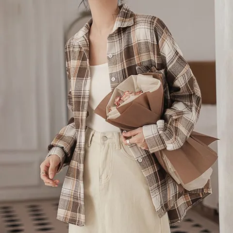 [브리치]  / NB921 여성 레트로 데일리 체크 긴팔 셔츠