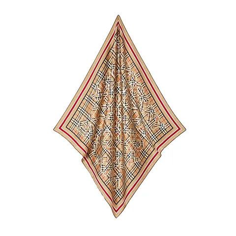 버버리 빈티지 체크 로고 프린트 실크 스퀘어 스카프 80395641