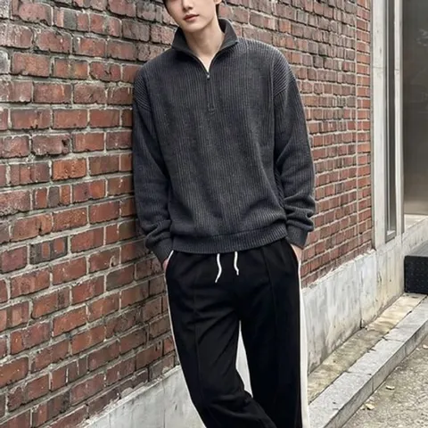 [하프클럽] 반집업 골지맨투맨 봄가을겨울 깔끔 멋진 심플 데일리