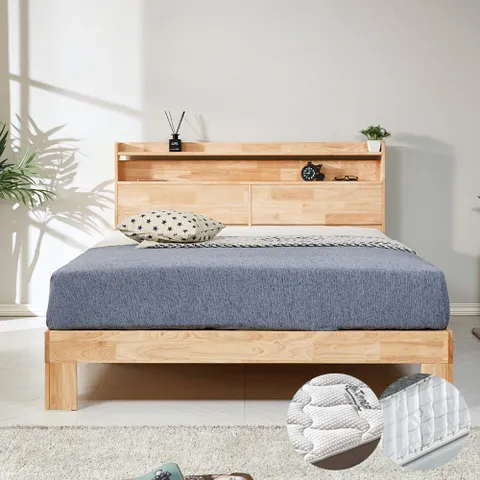 신시아 고무나무 헤드수납 침대 SS+미니포켓 투탑