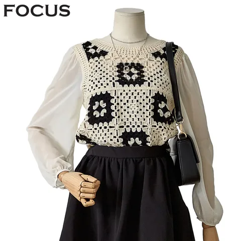 [롯데백화점]네모 꽃뜨개 쉬폰 블라우스 (FS3B7BL0167)