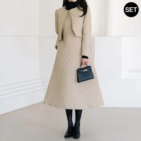 라운드 퀼팅패딩 원피스 자켓 세트_M2509SE063C