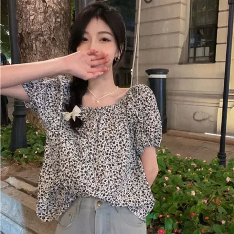 여성 꽃무늬 퍼프소매 블라우스 1P 오프숄더 반팔 오프숄더블라우스 오프숄더티셔츠