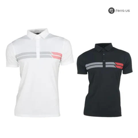 남성 여름 골프웨어 골프 카라 나염 라인 반팔 티셔츠