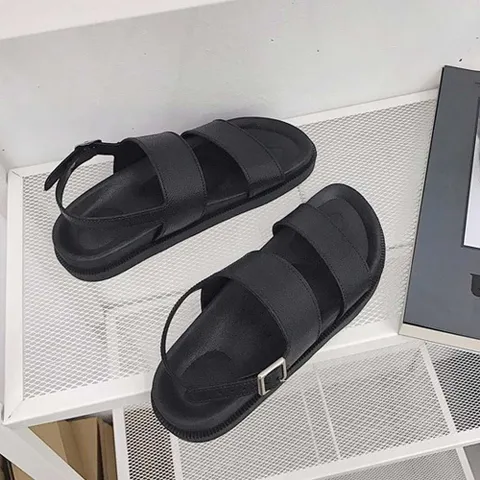 여성 검정 끈샌들 캐주얼 바닷가 비치 신발 데일리화