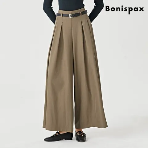 정상가:79,000원｜핀턱 오버 와이드 베이직 벨티드 슬랙스 팬츠 (XO3TA006L0)