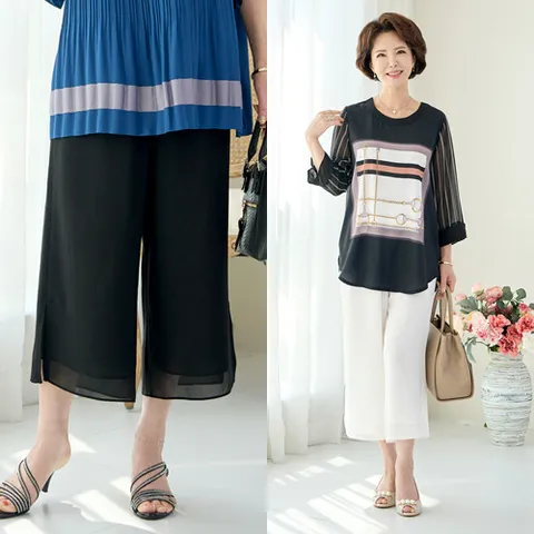 [엄마옷  실버베리쉬폰와이드바지