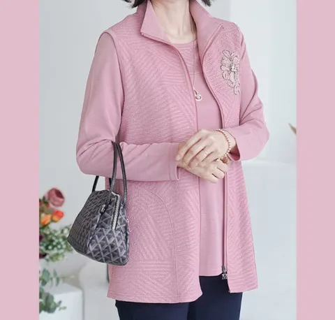 SET3147 꽃잎 자가드 조끼 앙상블 60대 엄마옷 선물