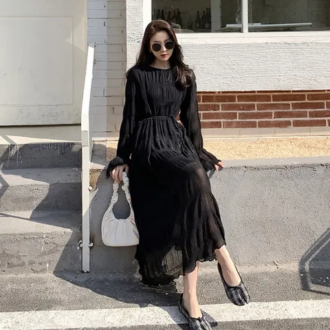 여리한 내추럴 청순 캉캉 블랙 아이보리 롱원피스 러블리 데이트룩 나들이룩 상견례원피스