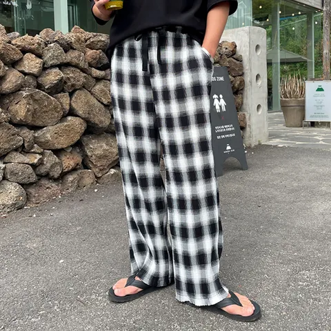 [하프클럽/게리오]여름강추 체크 플리츠 밴딩스판 시어서커 팬츠