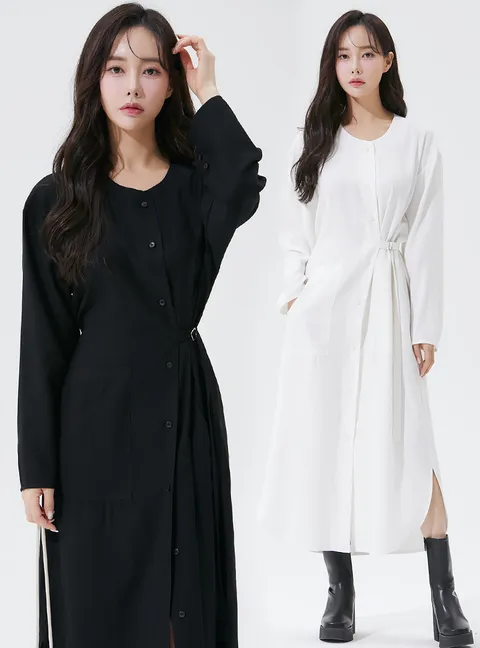 메이 셔츠 버클 롱 원피스
