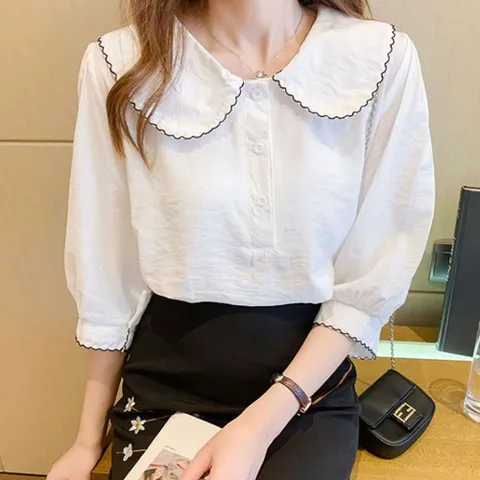 알티피아 여성 여름 반팔 카라 하객 예쁜 블라우스 흰색 화이트 여름블라우스 반팔블라우스