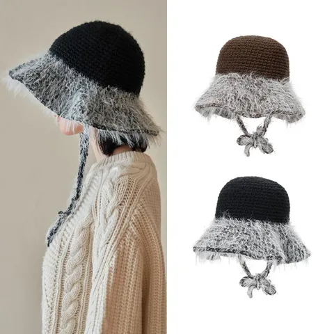 크로셰 니트 라운드 버킷햇 2colors